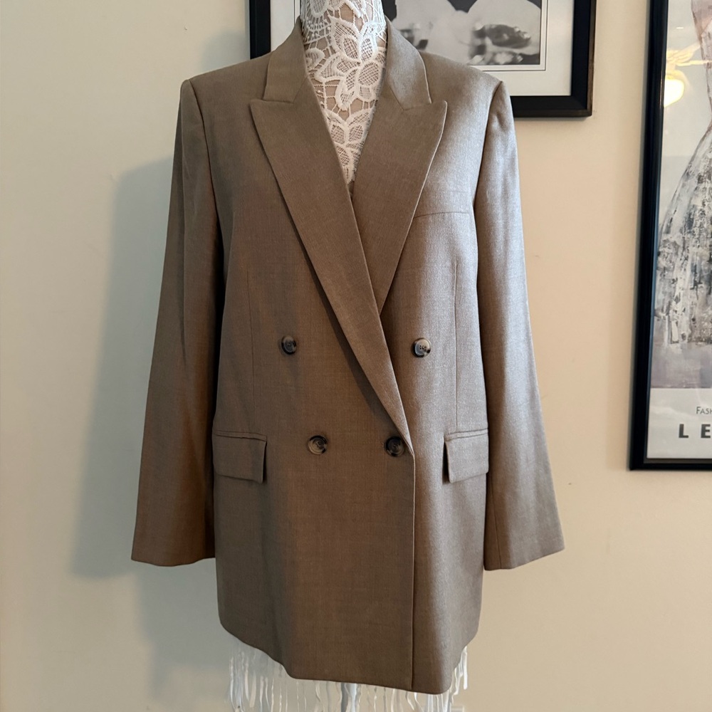 New Zara Wool Double-Breasted Tan Blazer Limited Edition Size L org$169